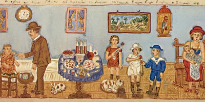 "Οι κουλούρες με τα κόκκινα αυγά" (Οικογένεια του κυρίου Πάτρισον από το Σικάγο) έργο του Θεόφιλου Χατζημιχαήλ